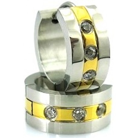 Edelstahl Creolen bicolor 7  mm mit Zirkonias