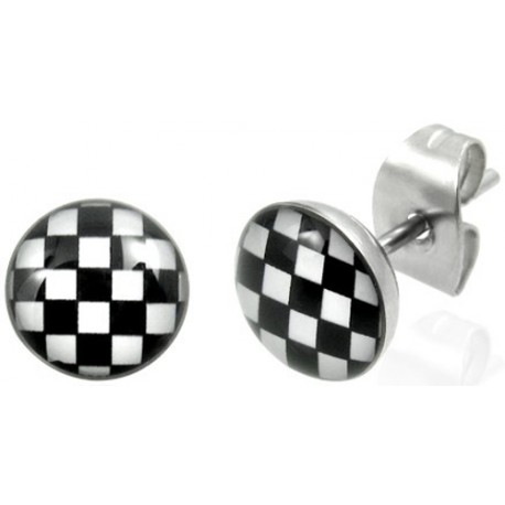 Edelstahl Ohrstecker Schachbrett-Karo
